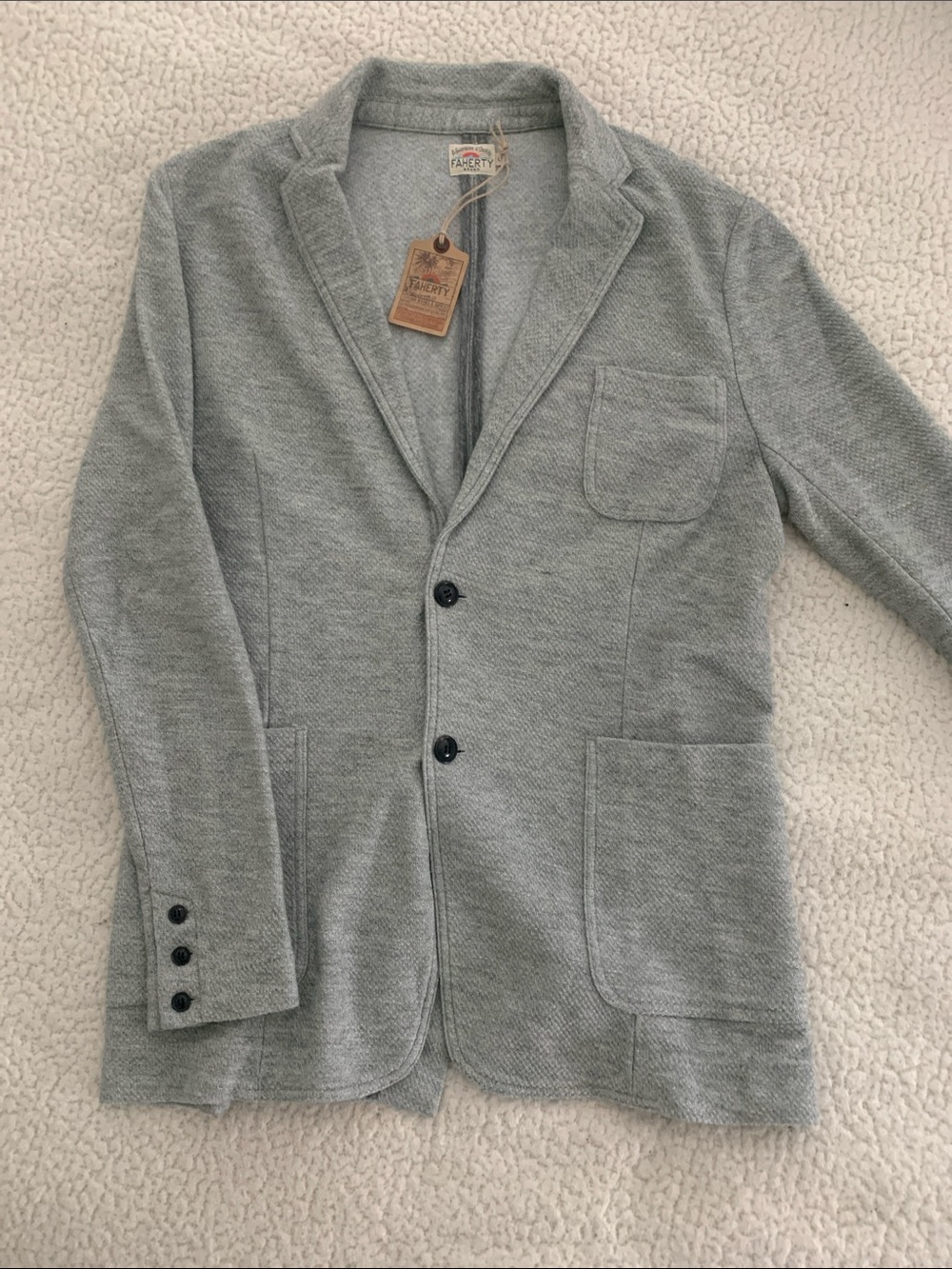 Faherty Light Gray Heather Knit Zip Cardigan